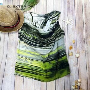 New D. Exterio Women US M Silk Blouse Pullover Top Sleeveless Green Cowl Italy 